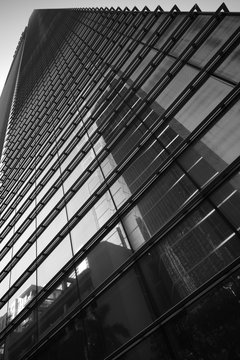 Black and white image of a highrise skyscraper