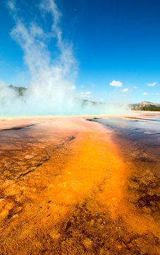 The Grand Prismatic Spring in the Midway Geyser Basin in Yellowstone National Park in Wyoming United States
