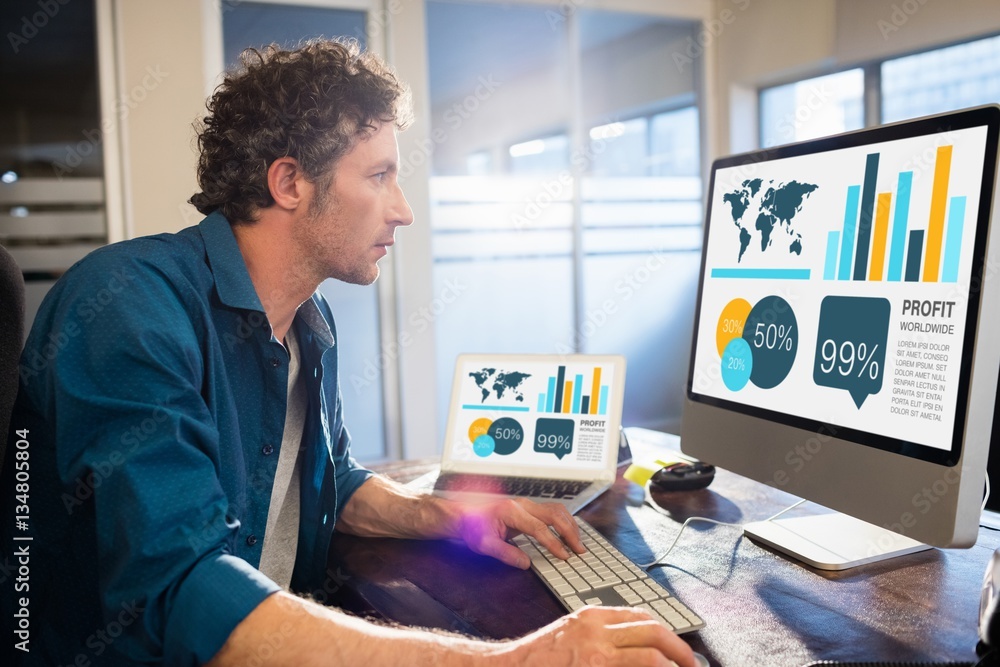 Poster composite image of business presentation of charts and map