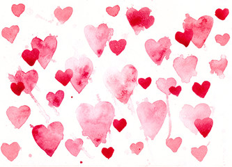 Watercolor background with painted hearts - 134806095