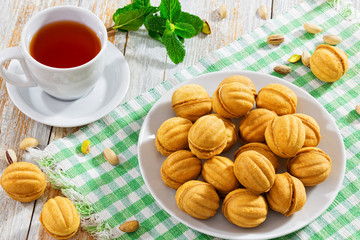 Walnuts Shape Sweet Homemade Cookies with sweet condensed milk f