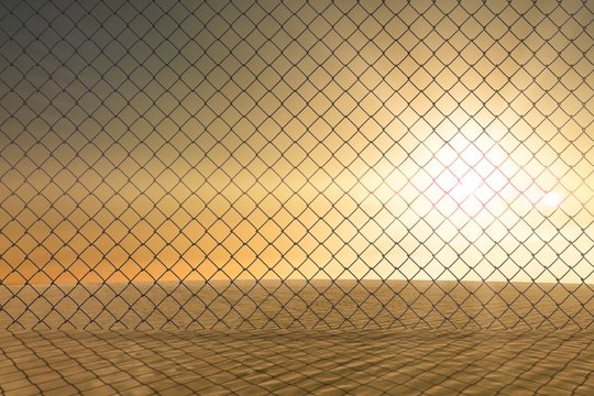 Composite image of chainlink fence against  white background