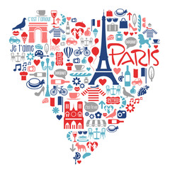 Paris France icons, landmarks, attractions within a heart shape © TeddyandMia