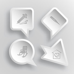 4 images: syringe, thermometer, armchair, orphanage. Medical set