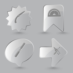 4 images: hand saw, protractor, chisel, screwdriver and combinat