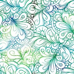 Abstract floral seamless pattern. Vibrant blue and green colors background.