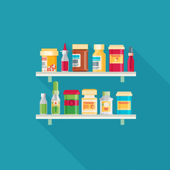 Medicine bottles set in flat design. Vector illustration