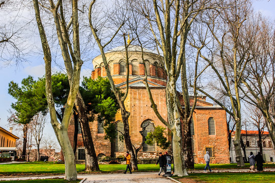 Hagia Irene church (Aya Irini) in the park of Topkapi Palace. Istanbul, Turkey