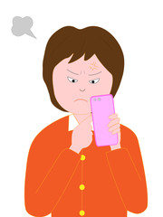 スマートフォンのトラブルに怒る女性