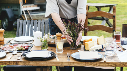 Woman Preparing Table Dinner Concept