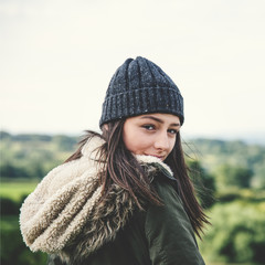 Woman Smiling Mountain Carefree Cloudscape Concept