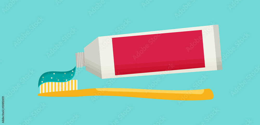 Poster toothbrush and toothpaste isolated on a flat background vector