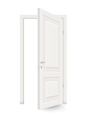 Open white door isolated. Realistic vector illustration isolated.