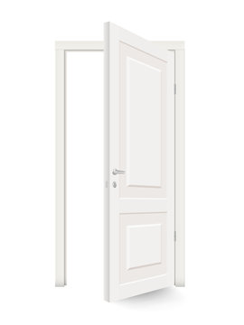 Open white door isolated. Realistic vector illustration isolated.