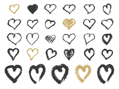 Vector hand-painted ink illustration with hearts