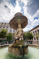 Piermarini Fountain in Piazza Fontana, Lombardia region, Milan, Italy.