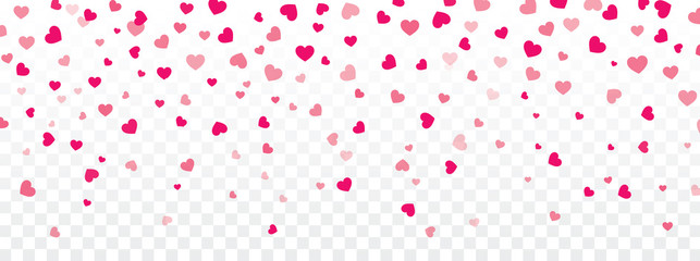 Valentine background with hearts falling on transparent - obrazy, fototapety, plakaty