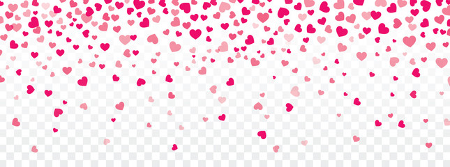 Valentine background with hearts falling on transparent