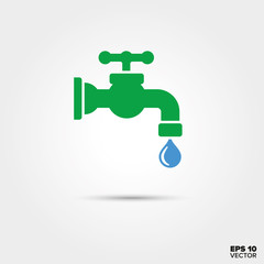 Water faucet with blue drop Icon. Saving water Symbol.