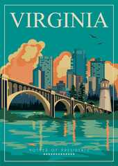 Virginia vector american poster. USA travel illustration. United States of America colorful greeting card. - 134814459