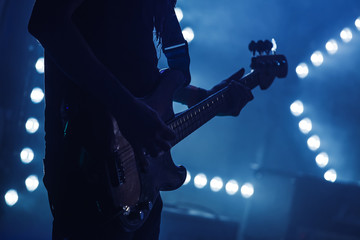 Obraz na płótnie Canvas Electric bass guitar player on stage