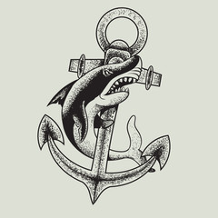 Monochrome shark and anchor vector illustration © Galacticus