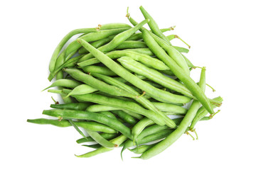 Fresh green beans isolated on a white background.