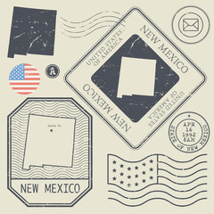 Retro vintage postage stamps set New Mexico, United States
