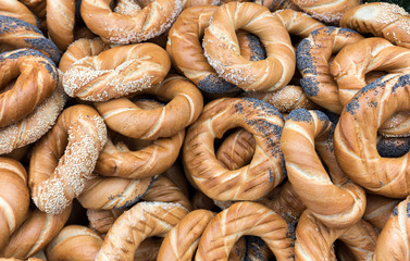 Traditional Cracovian  prezels with salt,  poppy and sesame seeds