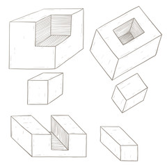 Geometric figures. Cube shapes. Hand drawn sketch