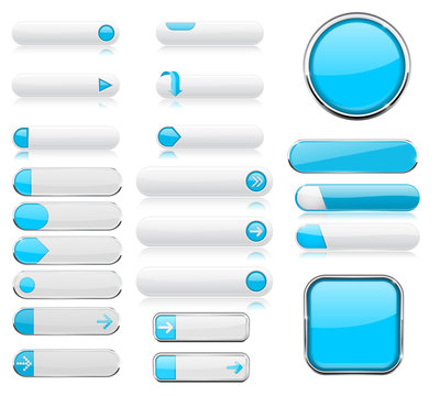 White and blue menu buttons. Interface elements with metal frame