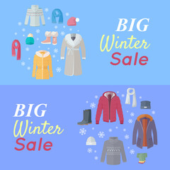 Big Winter Sale. Winter Clothes Web Banner Poster
