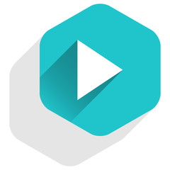 Arrow sign play icon flat hexagon button