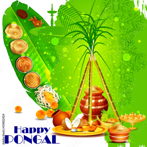 Happy Pongal Festival Of Tamil Nadu India Background Stock Image