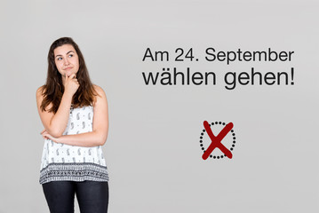 Frau mit Aufruf zum wählen gehen für Bundestagswahl Deutschlan