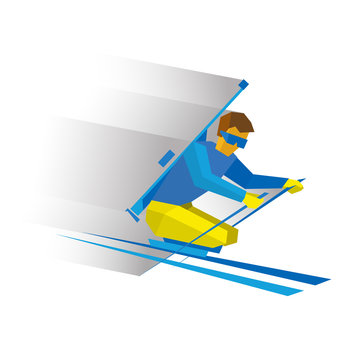 recommend clip art: Winter sports - biathlon for athletes with a disability. Disabled skier with a rifle behind his back. Flat style vector clip art isolated on white background