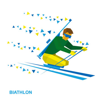 Winter sports - biathlon for athletes with a disability. Disabled skier with a rifle behind his back. Flat style vector clip art isolated on white background