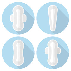 Set of vector icons feminine sanitary pads. Illustration of feminine hygiene products in a flat style.