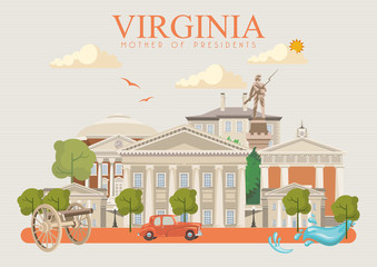 Virginia vector american poster. USA travel illustration. United States of America colorful greeting card.