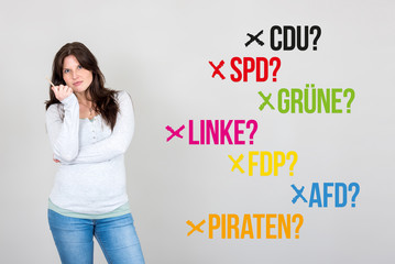 Frau mit verschiedenen Parteien für Bundestagswahl Deutschland
