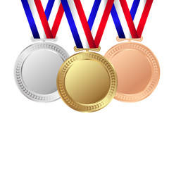 Gold, silver and bronze medals isolated on white background. Trophy icon vector