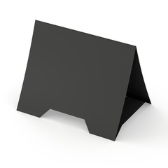 Black paper tent card. 3d render illustration isolated. Table card mock up on white background.
