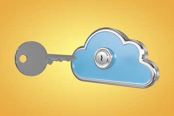 Composite image of blue locker in cloud shape with key 3d