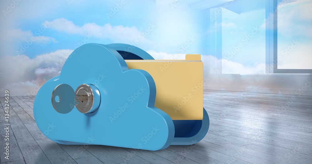 Poster composite image of locker in cloud shape with folder 3d
