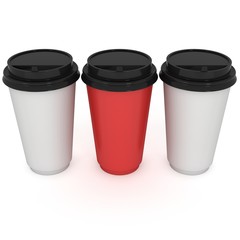 Disposable coffee cups. Blank paper mug. 3d render isolated on white background