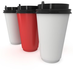 Disposable coffee cups. Blank paper mug. 3d render isolated on white background