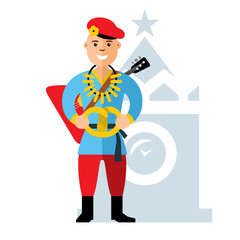 Vector Russian balalaika player. Flat style colorful Cartoon illustration.