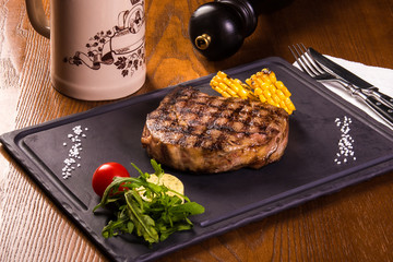Grilled beef steak with corn beer pepper