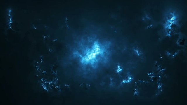 severe thunderstorm clouds at night with lightning, Energy Background. abstract smoke & fume. Epic blue luminous background for your intro with space for your logo or text.