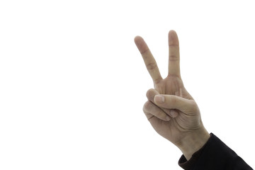 victory sign on fingers of man's hand isolated